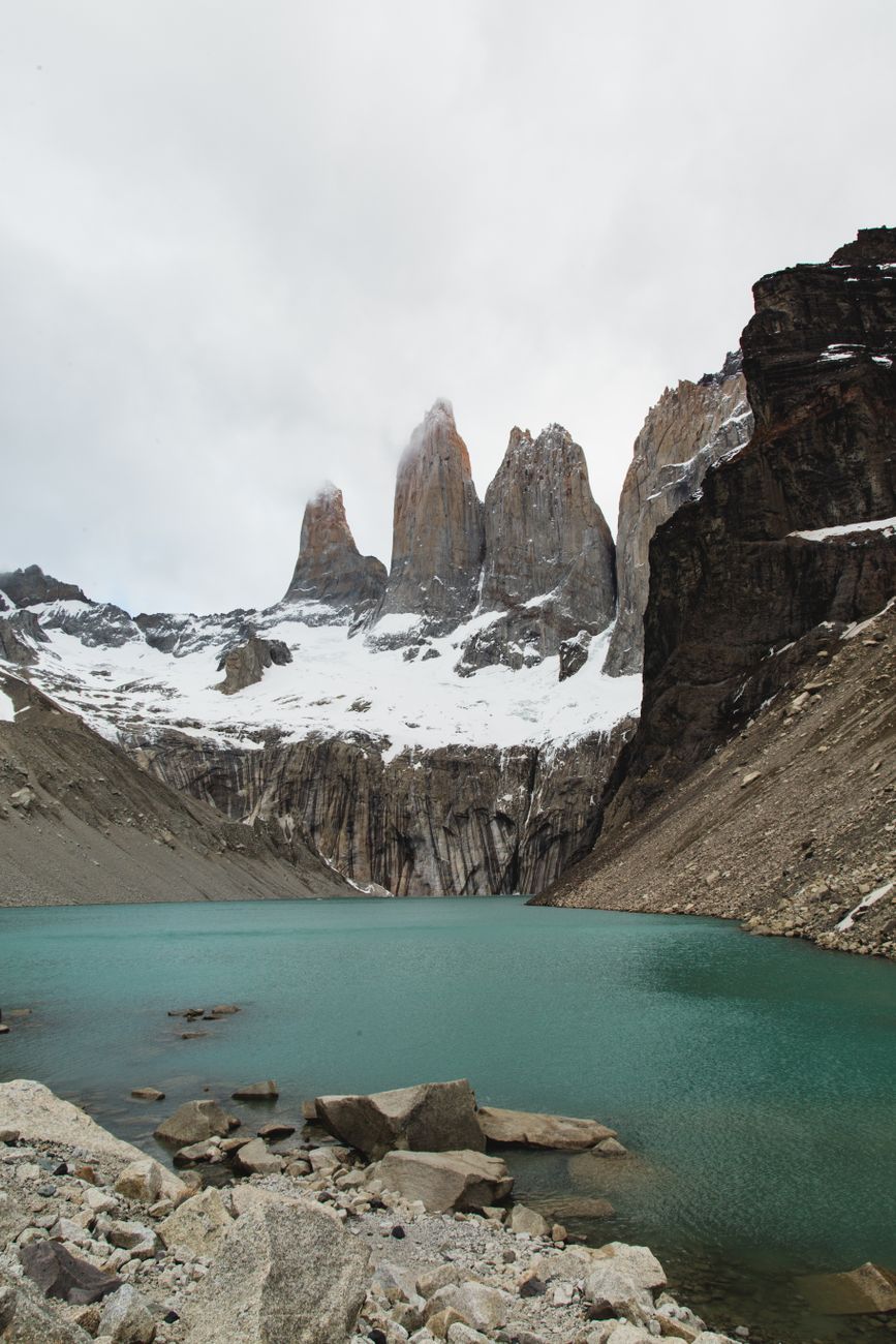 Patagonian mountains and azure water