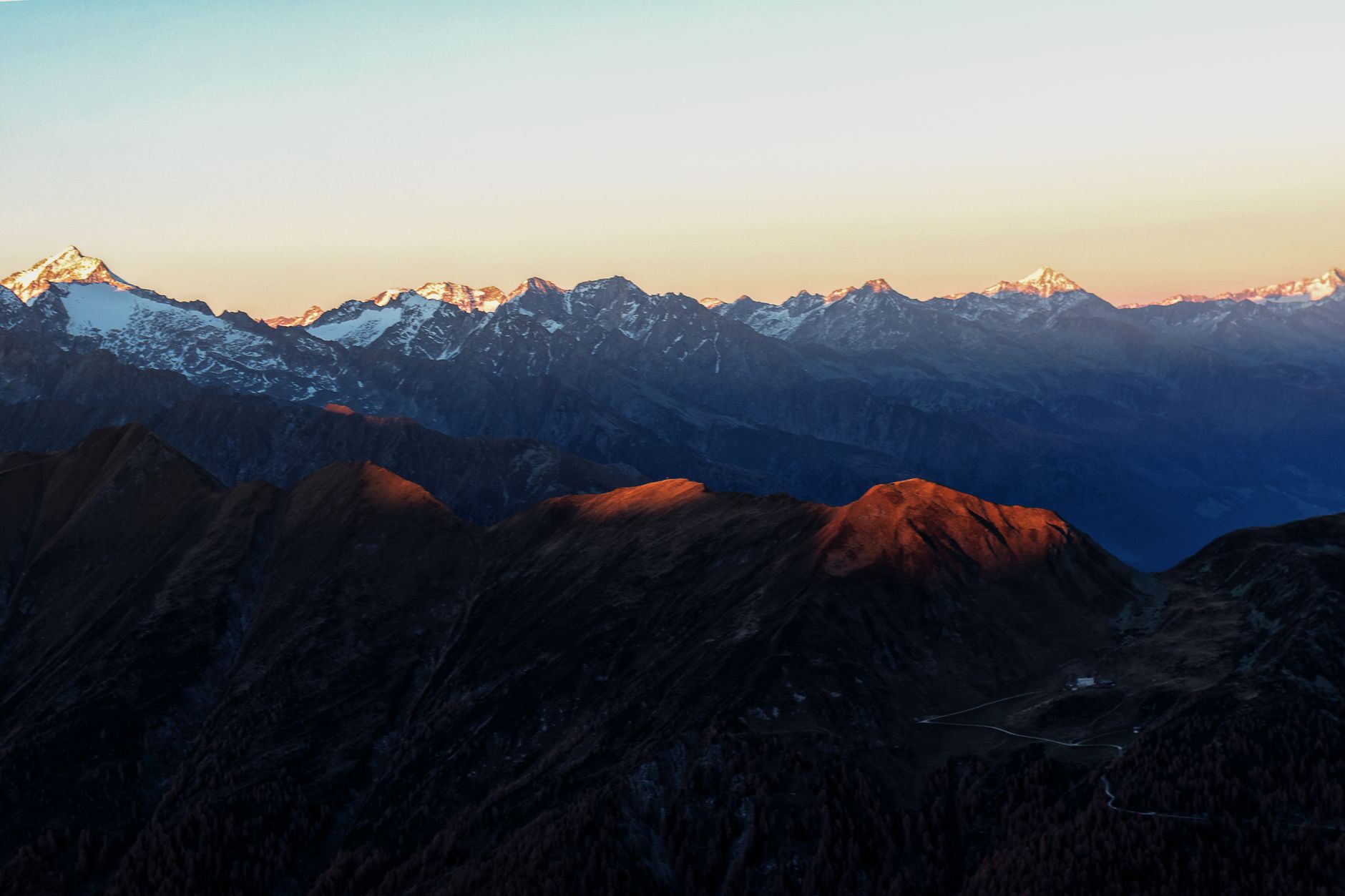 Serene mountain valley at golden hour