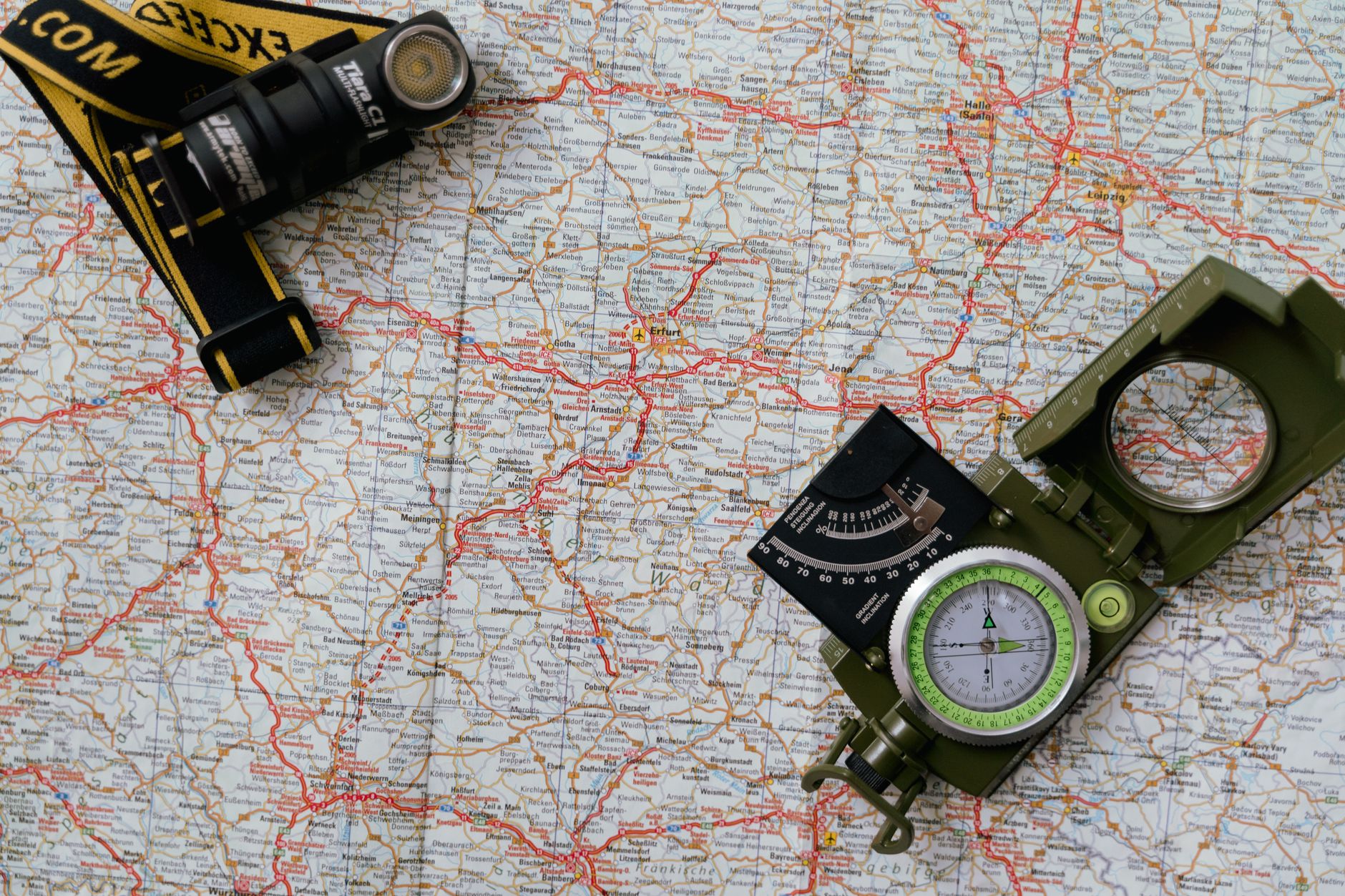 Mountain map and compass
